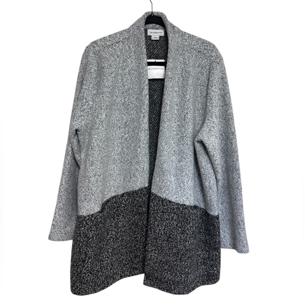 NEW Liz Claiborne Two-Tone Gray Fuzzy Fleece Cardigan - Size XXL